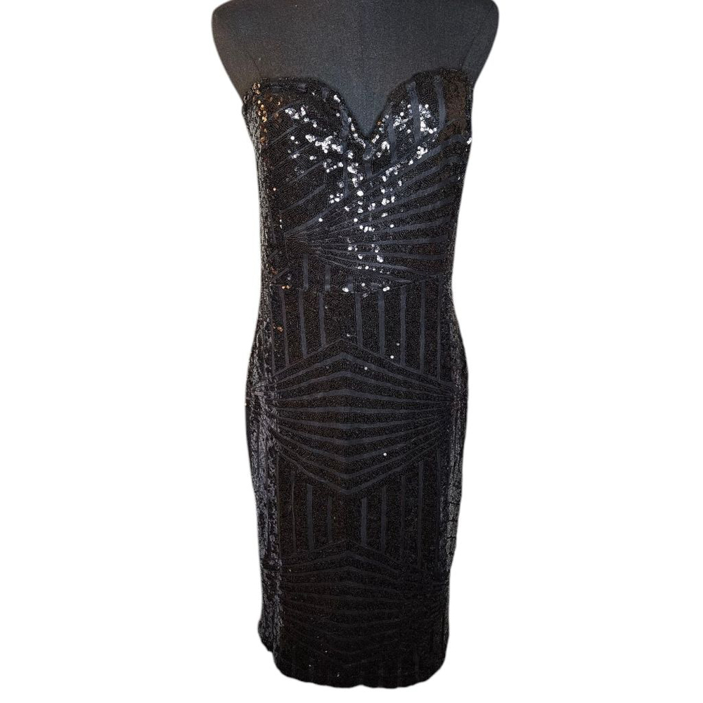 Charlotte Russe Large Black Sequin Strapless Sweetheart Mini Bodycon Dress - Picture 2 of 8